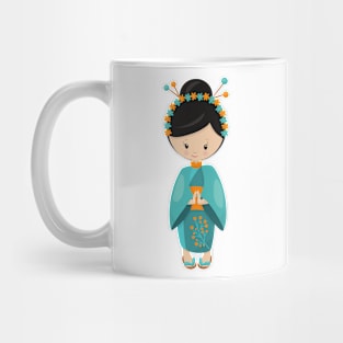 Japanese Girl, Japan, Cute Girl, Blue Kimono Mug